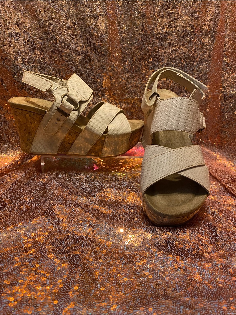Pierre Dumas Hester 28 Nude Cork Wedge Sandals | Size 7M | Boho